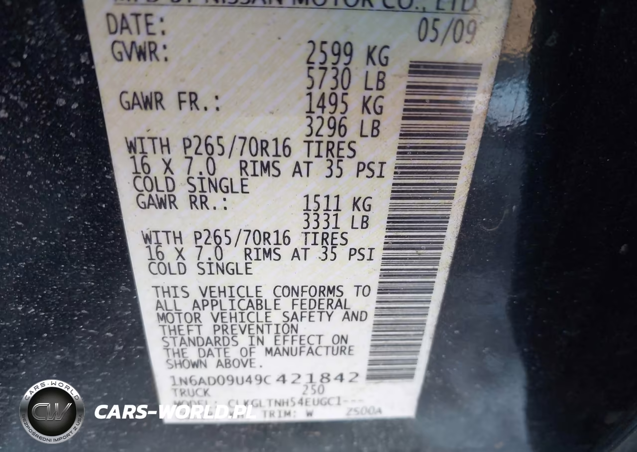 2009 Nissan Frontier Se VIN:1N6AD09U49C421842 - 9