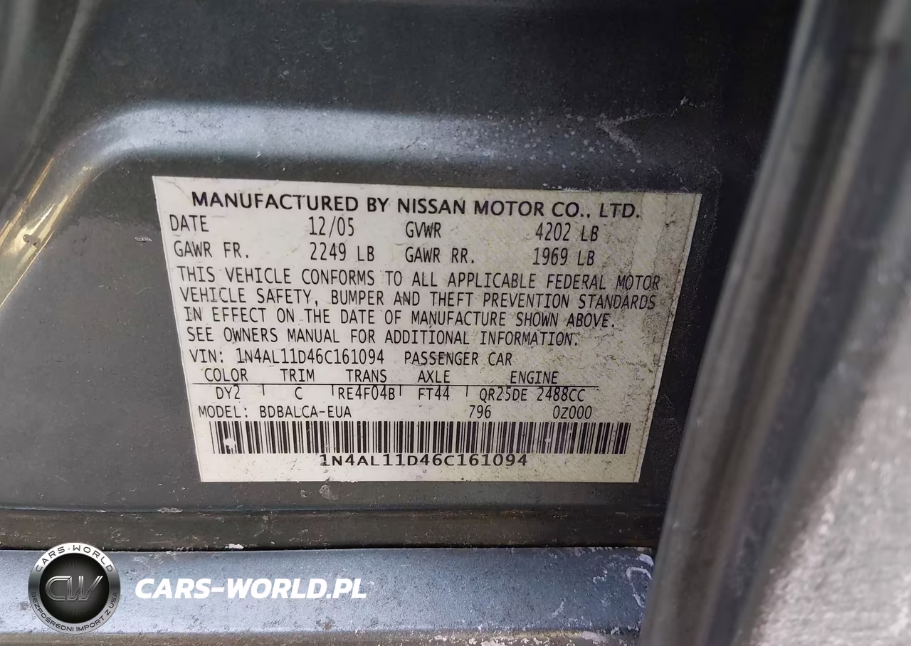 2006 Nissan Altima 2.5 S VIN:1N4AL11D46C161094 - 9