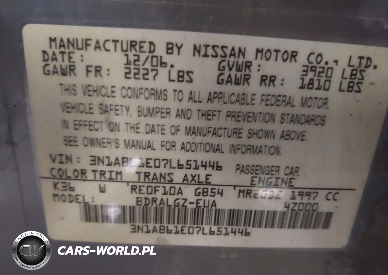 2007 Nissan Sentra 2.0Sl VIN:3N1AB61E07L651446 - 9