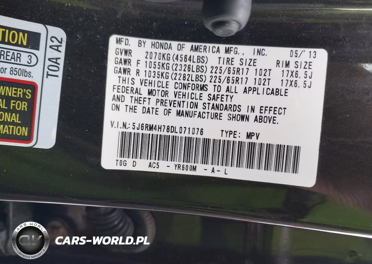 2013 Honda Cr-V Ex-L VIN:5J6RM4H78DL071076 - 9