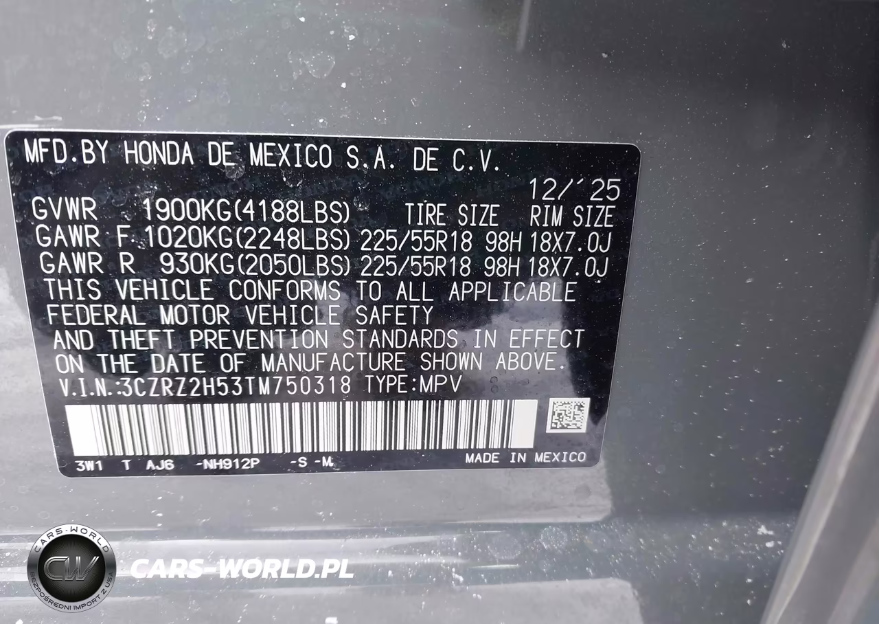 2026 Honda Hr-V Awd Sport VIN:3CZRZ2H53TM750318 - 9