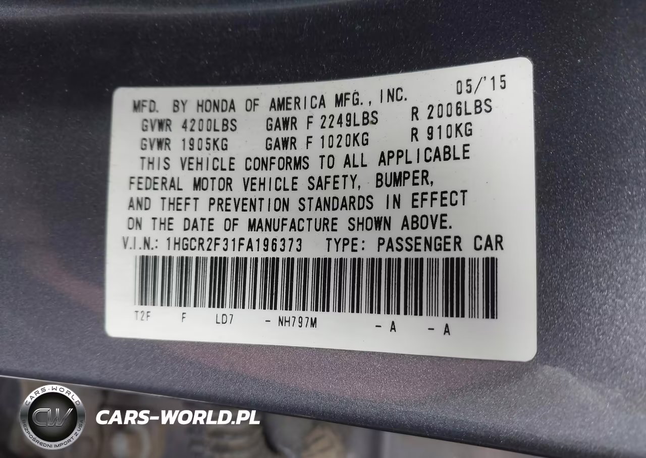 2015 Honda Accord Lx VIN:1HGCR2F31FA196373 - 9