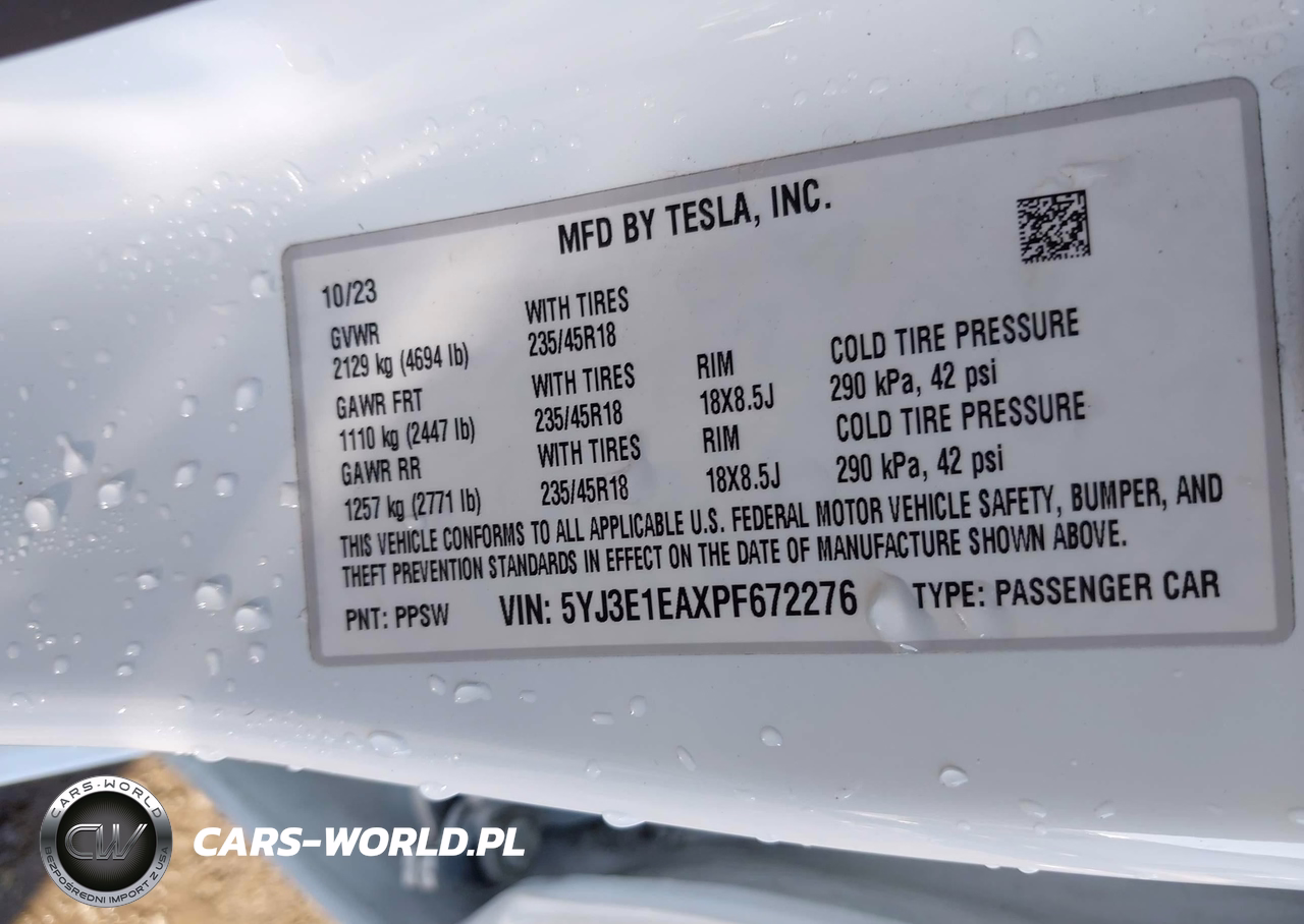 2023 Tesla Model 3 Rear-Wheel Drive VIN:5YJ3E1EAXPF672276 - 9