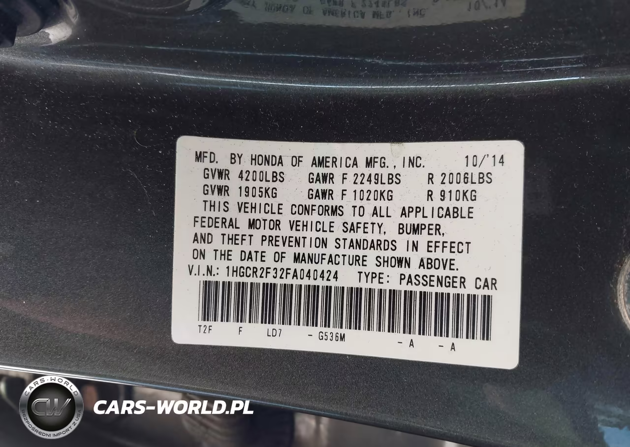 2015 Honda Accord Lx VIN:1HGCR2F32FA040424 - 9