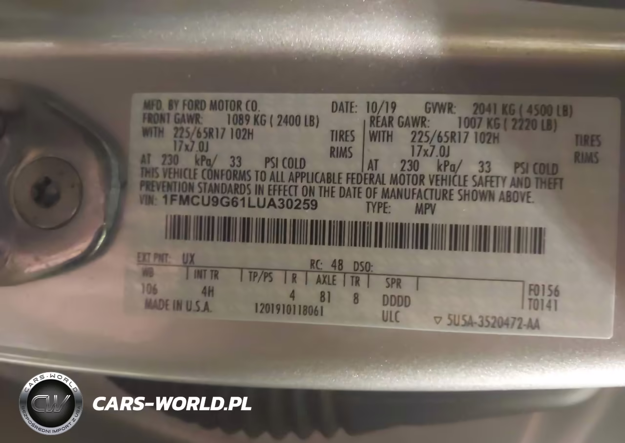 2020 Ford Escape Se VIN:1FMCU9G61LUA30259 - 9