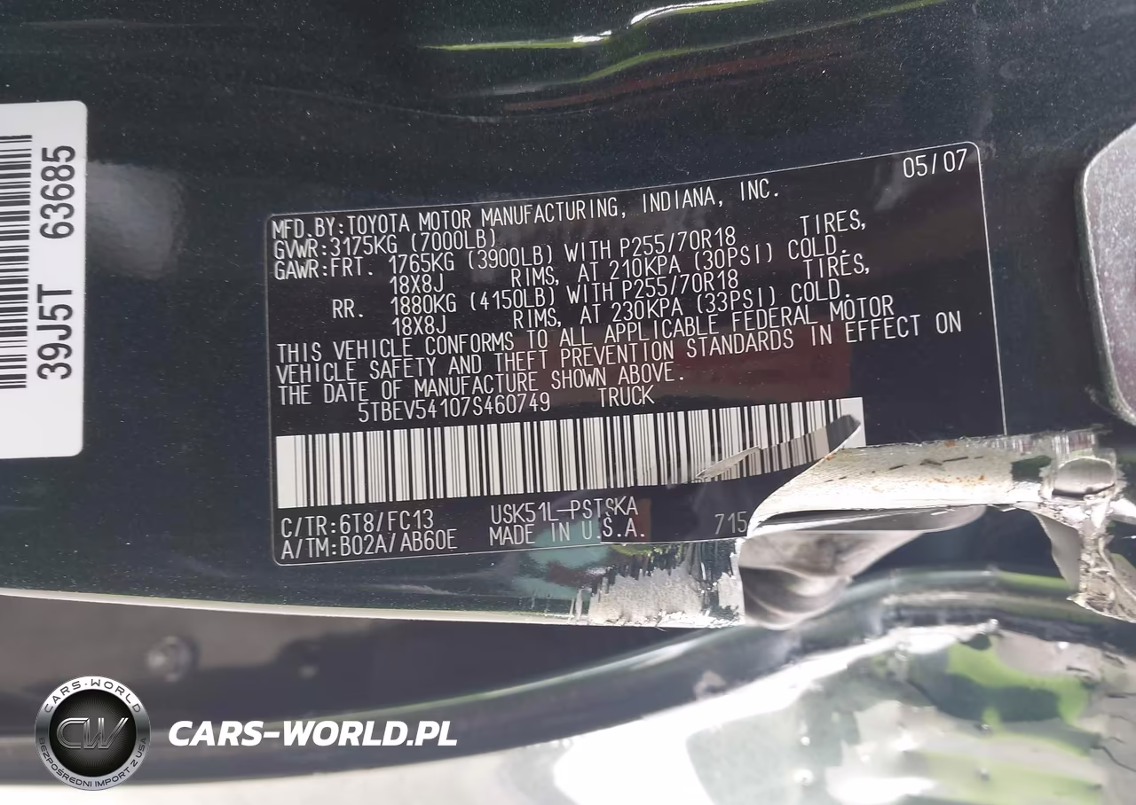 2007 Toyota Tundra Sr5 5.7L V8 VIN:5TBEV54107S460749 - 9