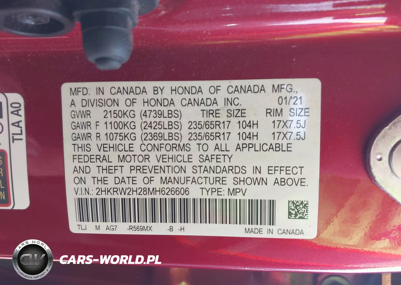 2021 Honda Cr-V Awd Lx VIN:2HKRW2H28MH626606 - 9