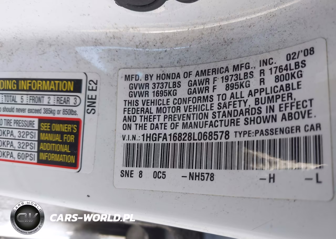 2008 Honda Civic Ex VIN:1HGFA16828L068578 - 9