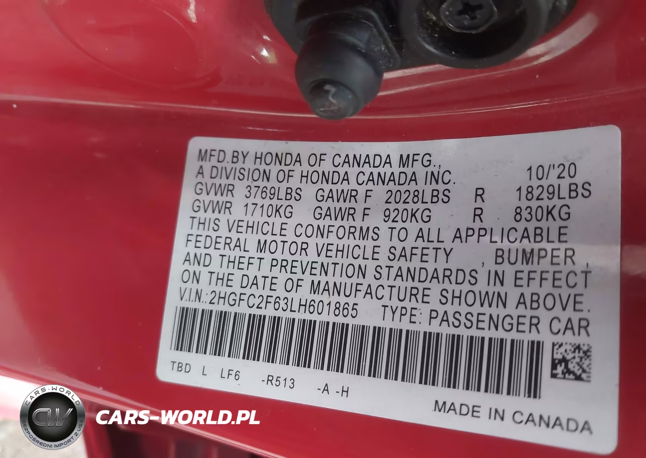 2020 Honda Civic Lx VIN:2HGFC2F63LH601865 - 9