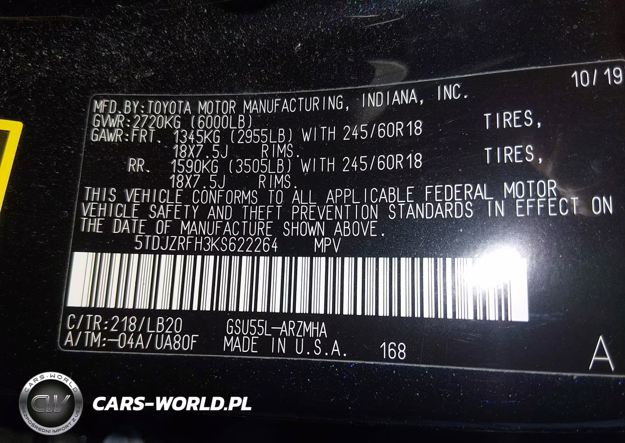 2019 Toyota Highlander Xle VIN:5TDJZRFH3KS622264 - 9