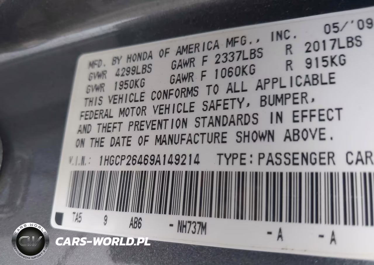 2009 Honda Accord 2.4 Lx-P VIN:1HGCP26469A149214 - 9