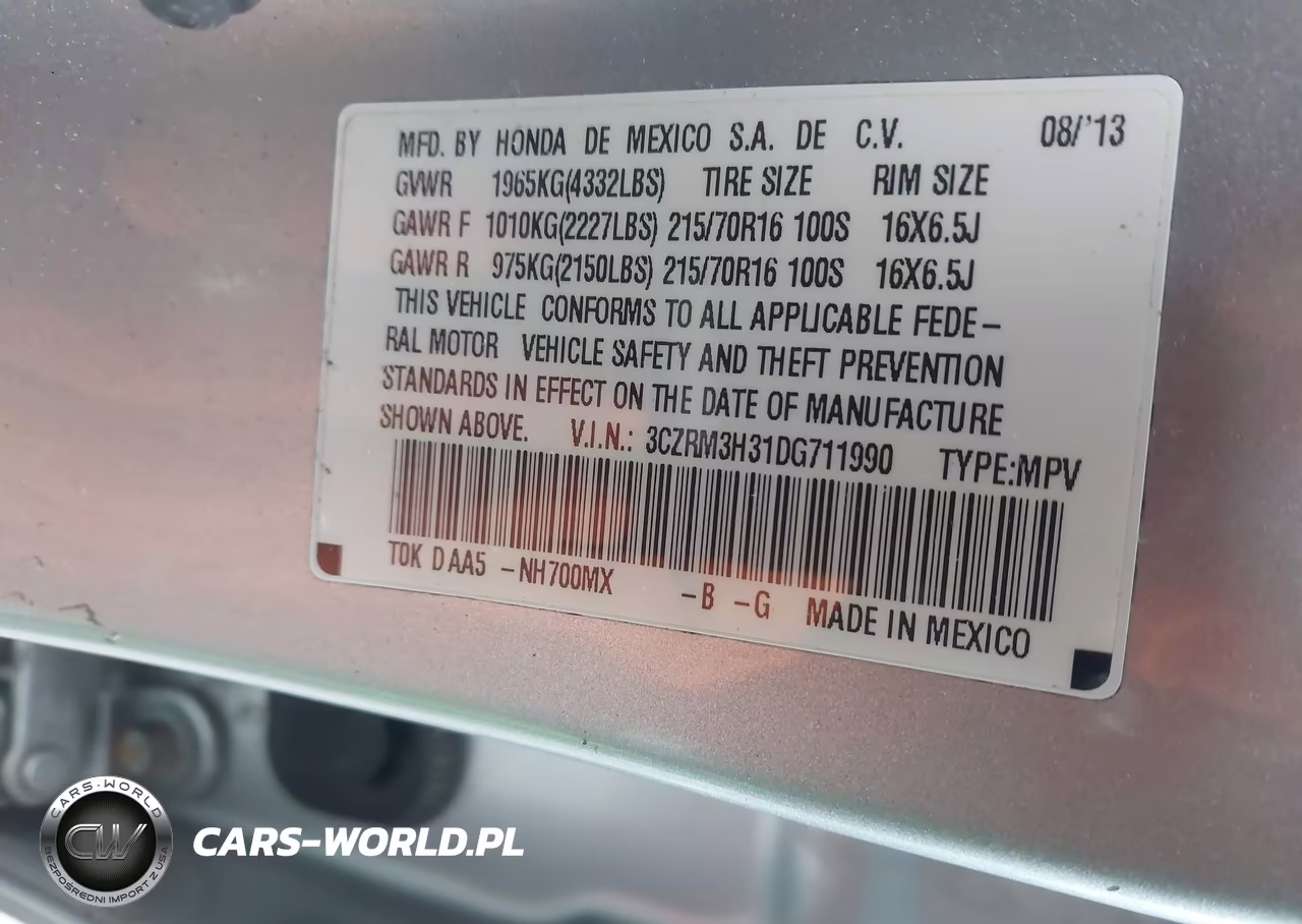 2013 Honda Cr-V Lx VIN:3CZRM3H31DG711990 - 9