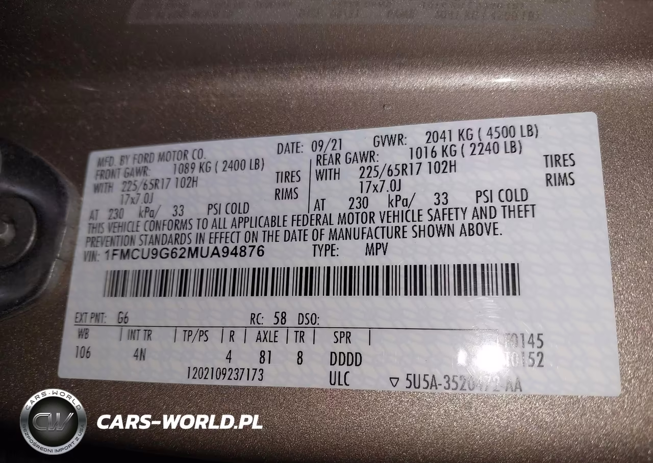 2021 Ford Escape Se VIN:1FMCU9G62MUA94876 - 9