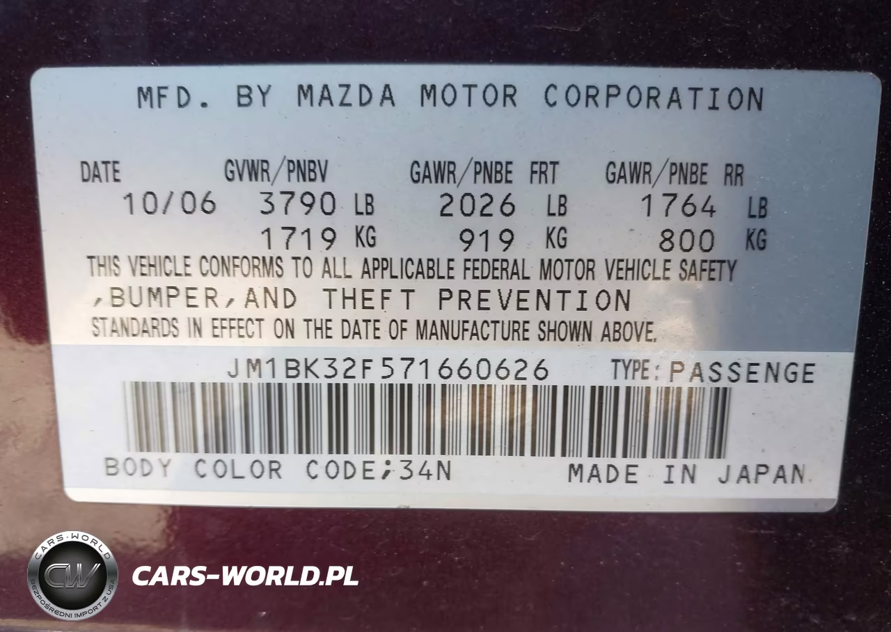 2007 Mazda Mazda3 I VIN:JM1BK32F571660626 - 9