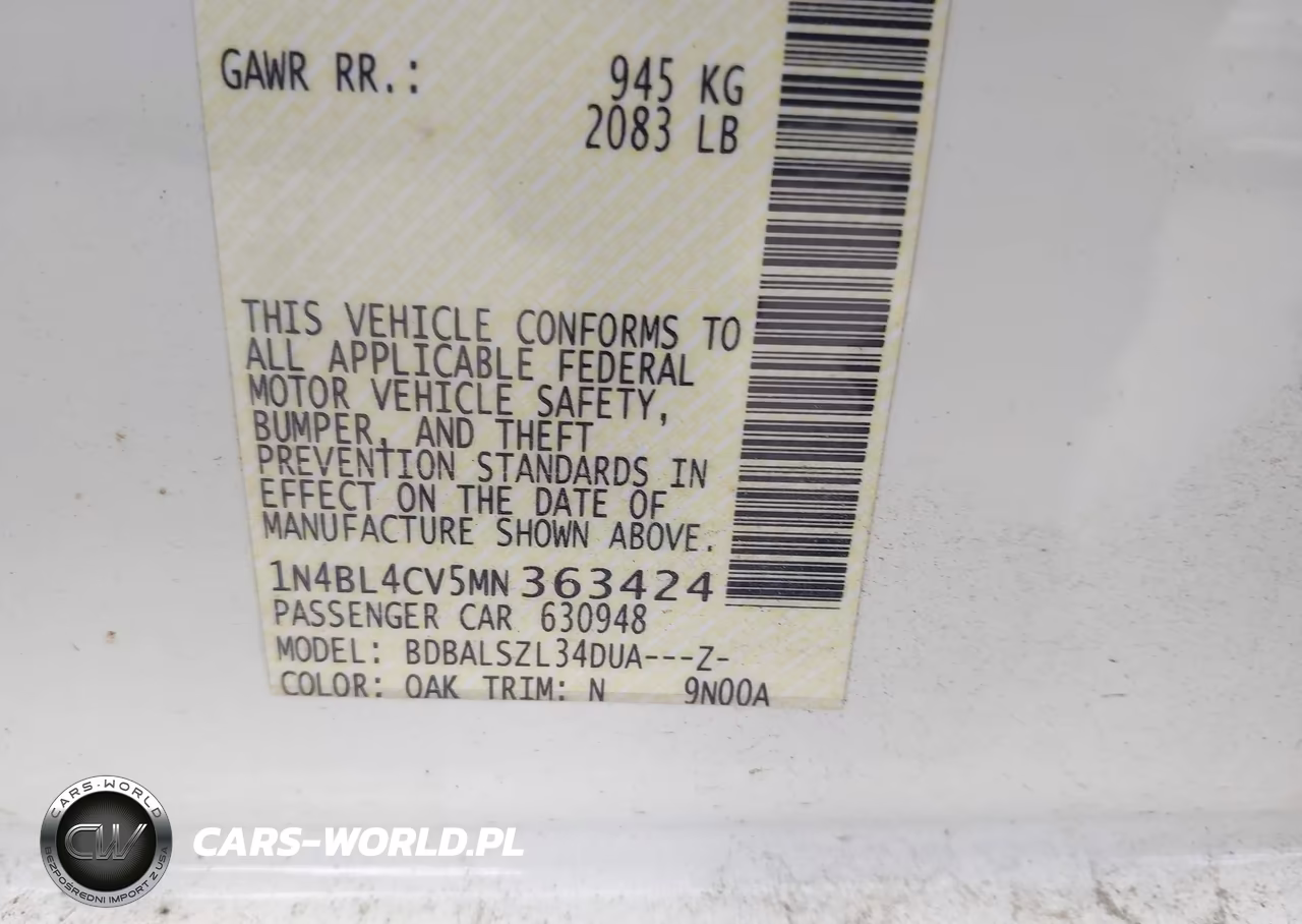 2021 Nissan Altima Sr Fwd VIN:1N4BL4CV5MN363424 - 9