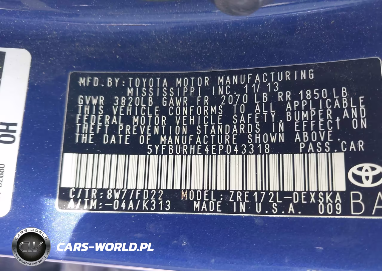 2014 Toyota Corolla S Plus VIN:5YFBURHE4EP043318 - 9