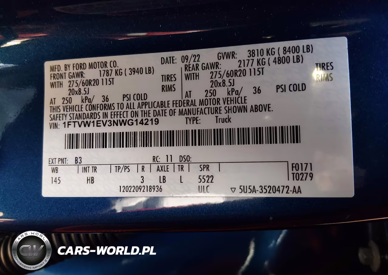 2022 Ford F-150 Lightning Lariat VIN:1FTVW1EV3NWG14219 - 9