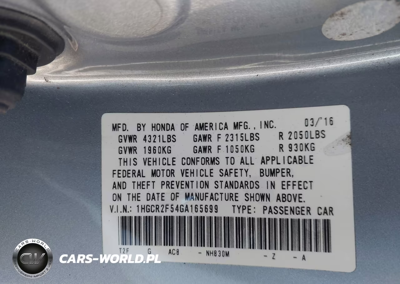 2016 Honda Accord Sport VIN:1HGCR2F54GA165699 - 9