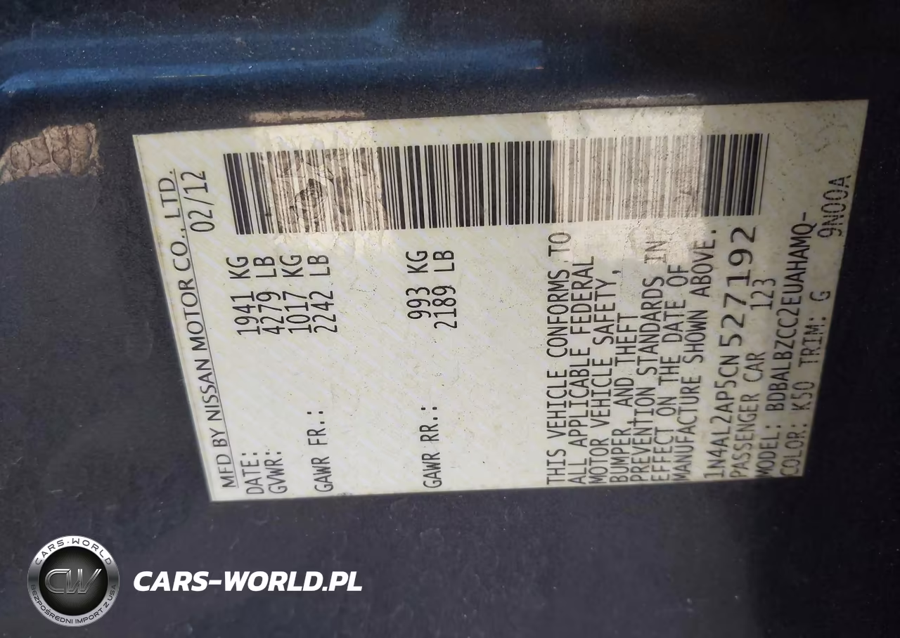2012 Nissan Altima 2.5 S VIN:1N4AL2AP5CN527192 - 9