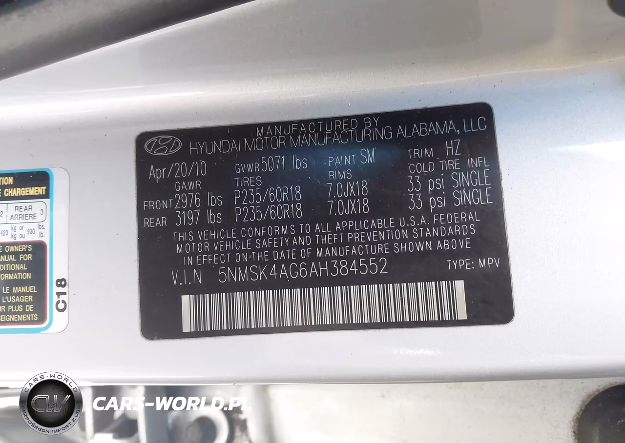 2010 Hyundai Santa Fe Limited V6 VIN:5NMSK4AG6AH384552 - 9