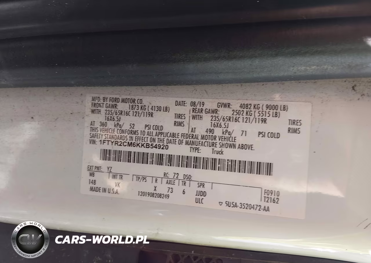 2019 Ford Transit-250 VIN:1FTYR2CM6KKB54920 - 9