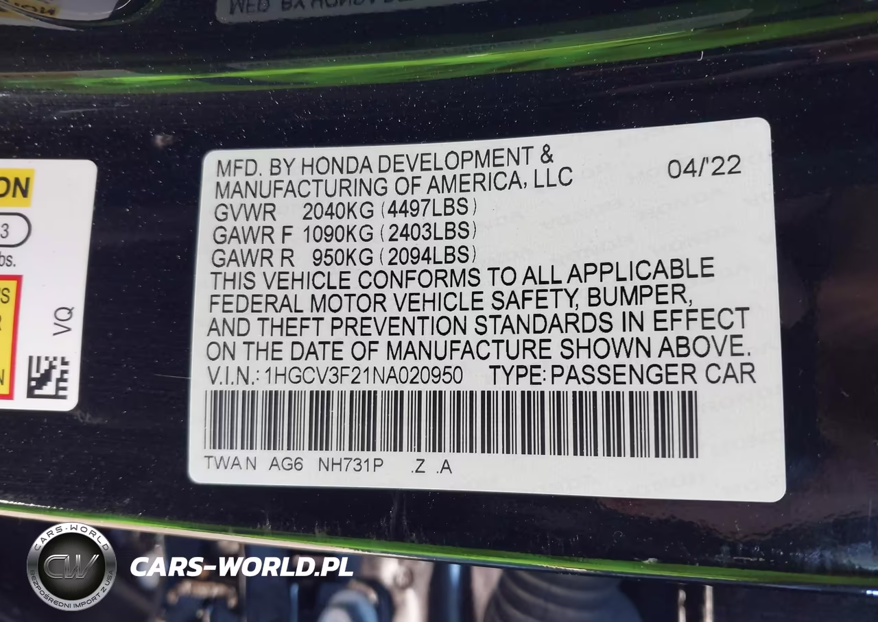 2022 Honda Accord Hybrid Sport VIN:1HGCV3F21NA020950 - 9