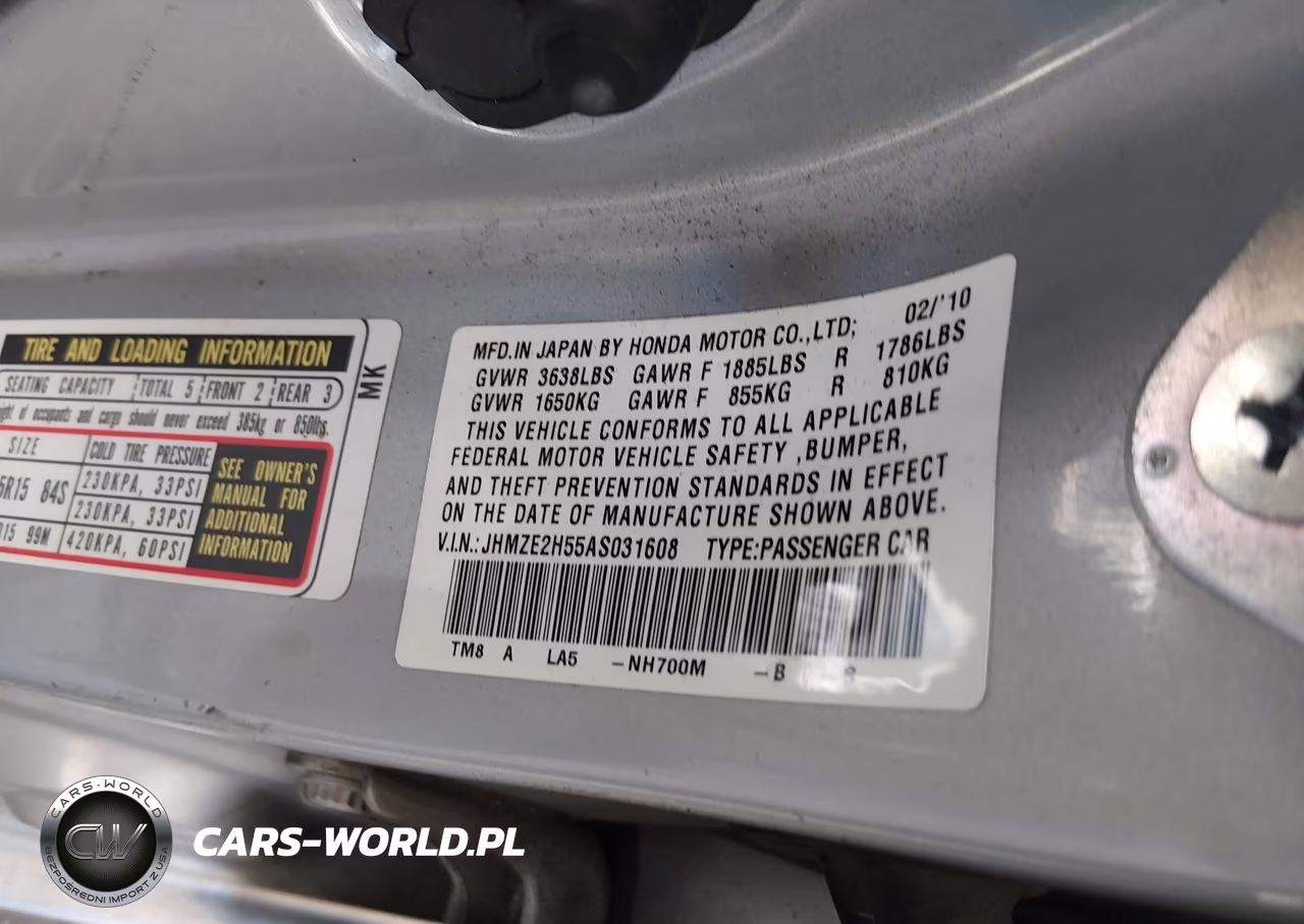 2010 Honda Insight Lx VIN:JHMZE2H55AS031608 - 9