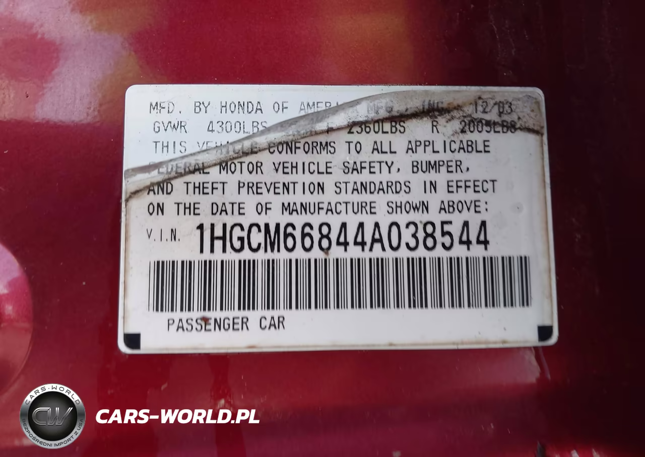 2004 Honda Accord 3.0 Ex VIN:1HGCM66844A038544 - 9