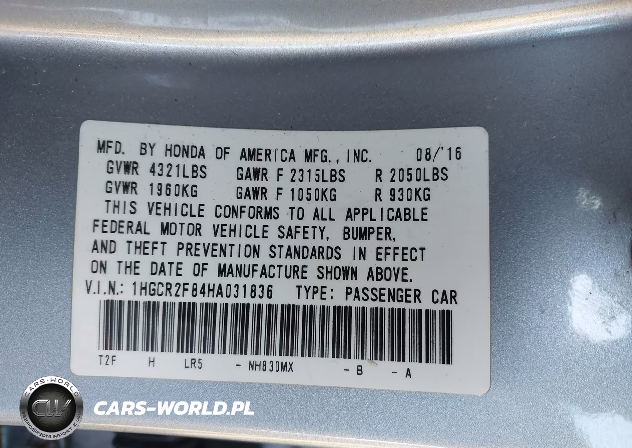 2017 Honda Accord Ex-L VIN:1HGCR2F84HA031836 - 9