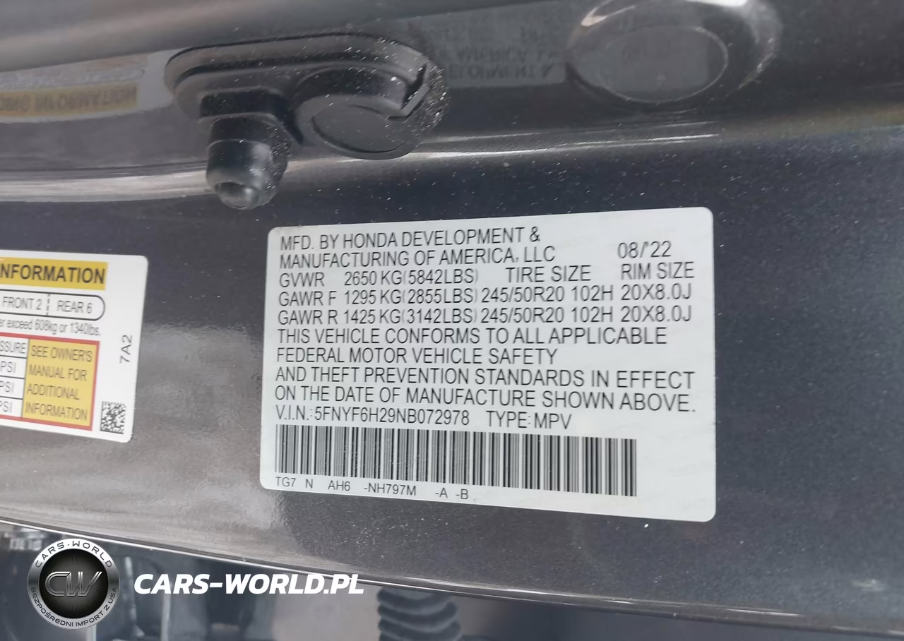 2022 Honda Pilot Awd Special Edition VIN:5FNYF6H29NB072978 - 9