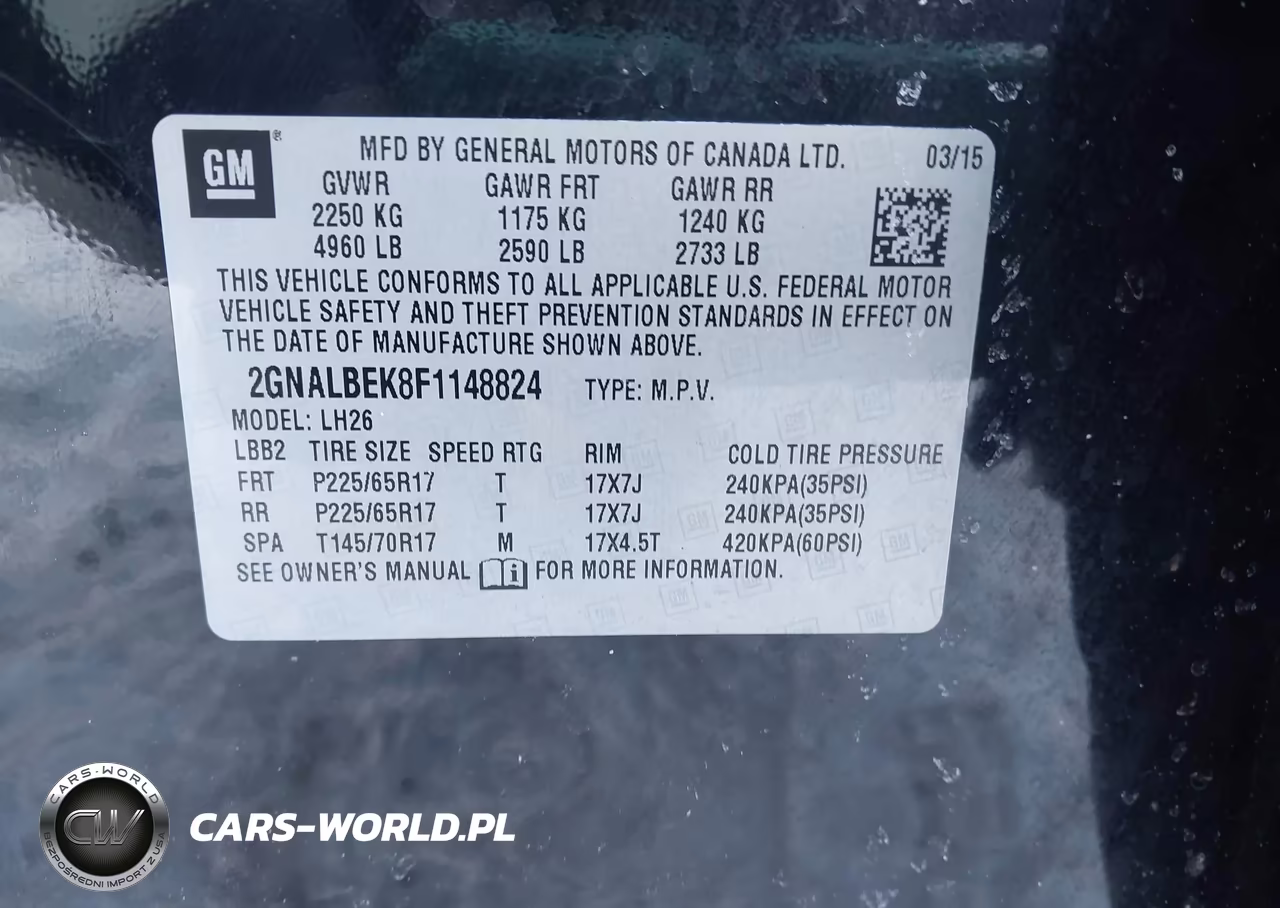 2015 Chevrolet Equinox 1Lt VIN:2GNALBEK8F1148824 - 9
