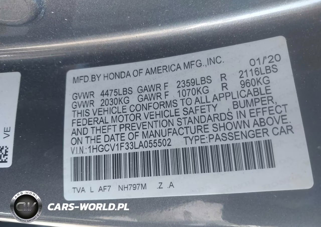 2020 Honda Accord Sport VIN:1HGCV1F33LA055502 - 9