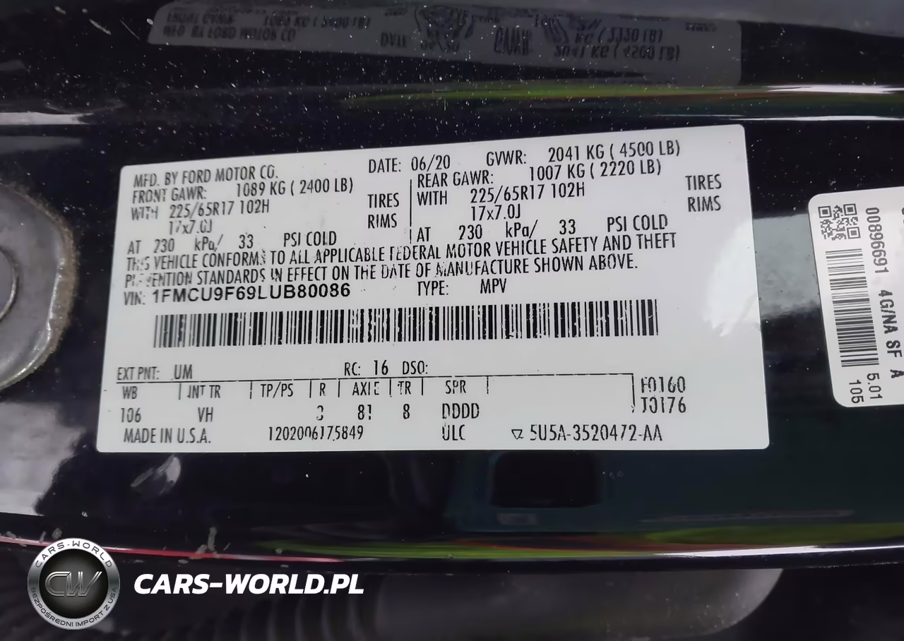 2020 Ford Escape S VIN:1FMCU9F69LUB80086 - 7