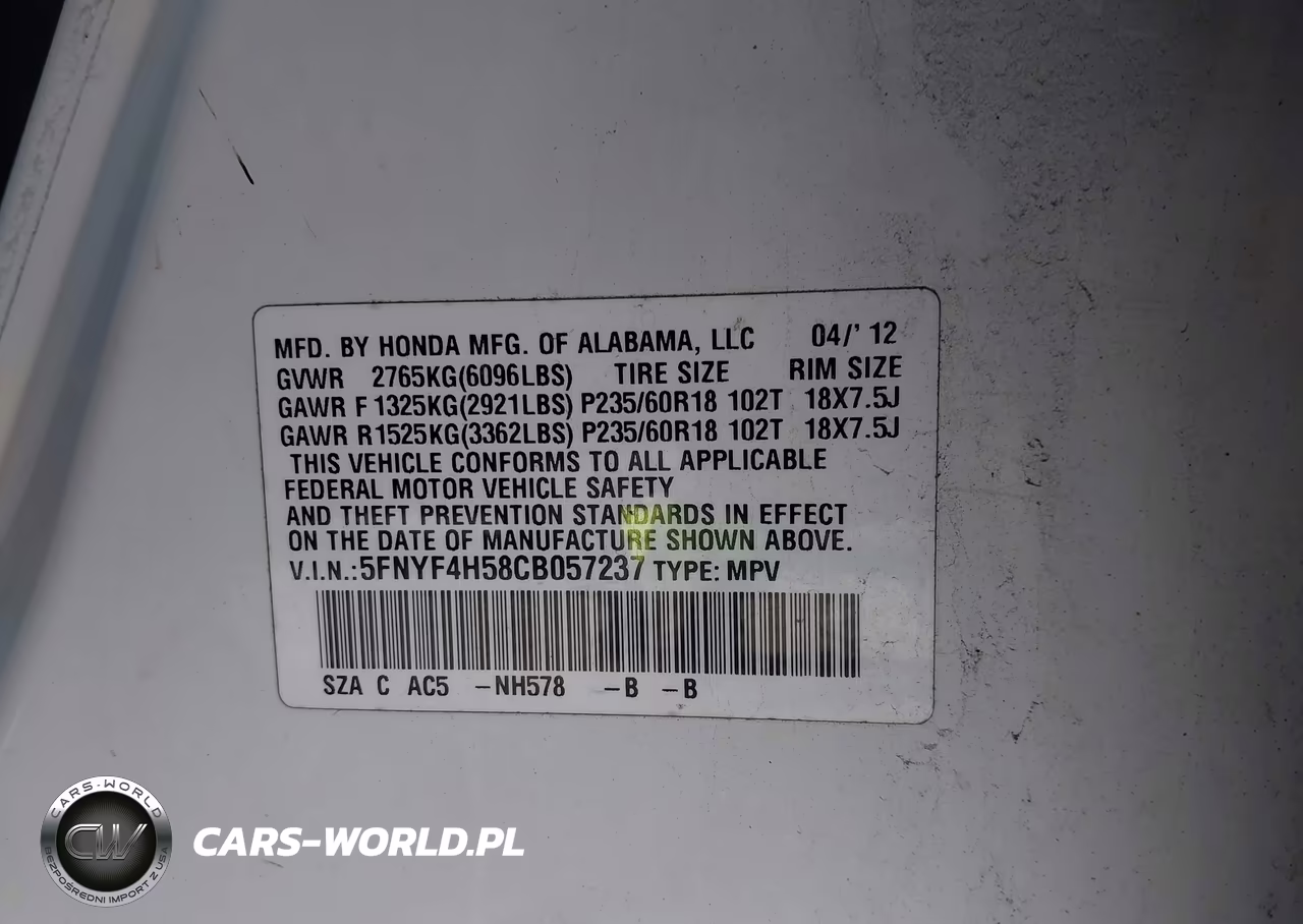 2012 Honda Pilot Ex-L VIN:5FNYF4H58CB057237 - 9
