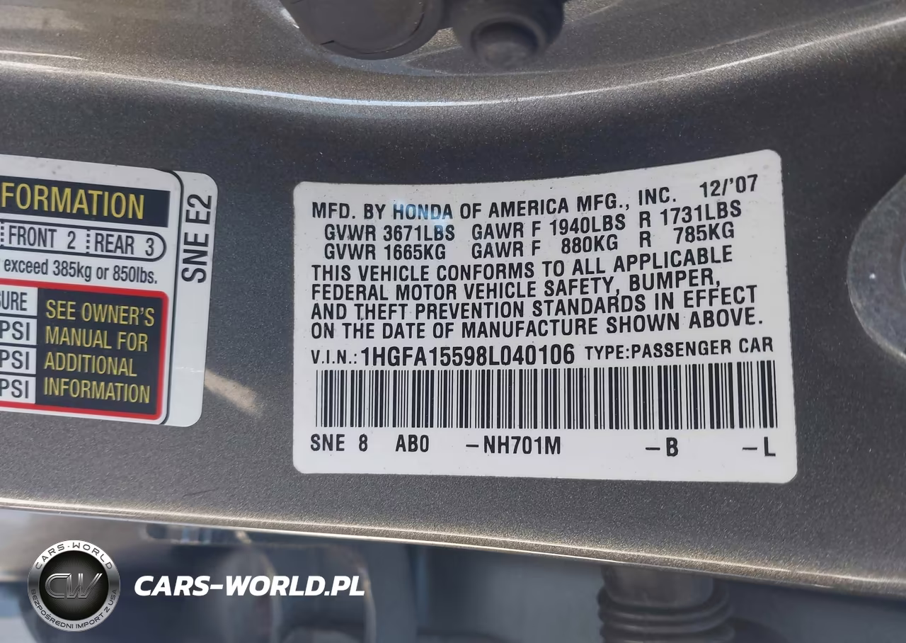 2008 Honda Civic Lx VIN:1HGFA15598L040106 - 9