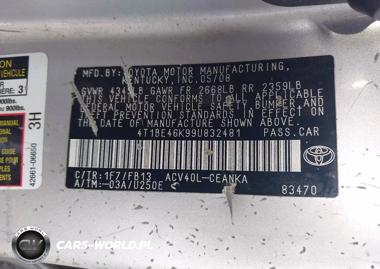 2009 Toyota Camry Le VIN:4T1BE46K99U832481 - 9