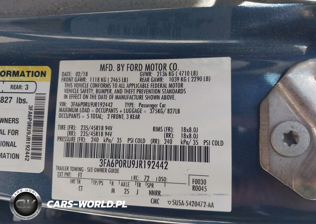 2018 Ford Fusion Hybrid Titanium VIN:3FA6P0RU9JR192442 - 9