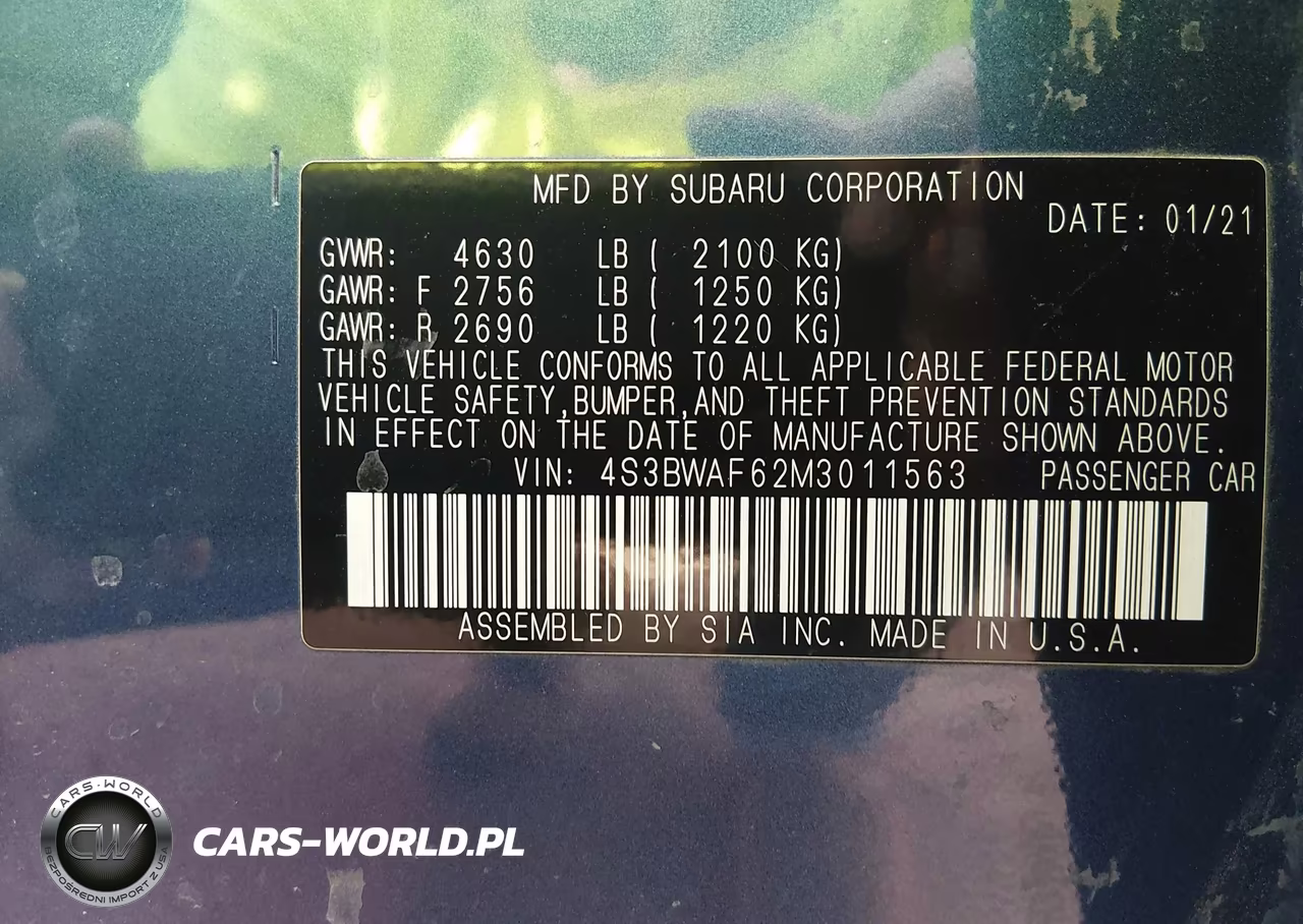 2021 Subaru Legacy Premium VIN:4S3BWAF62M3011563 - 9