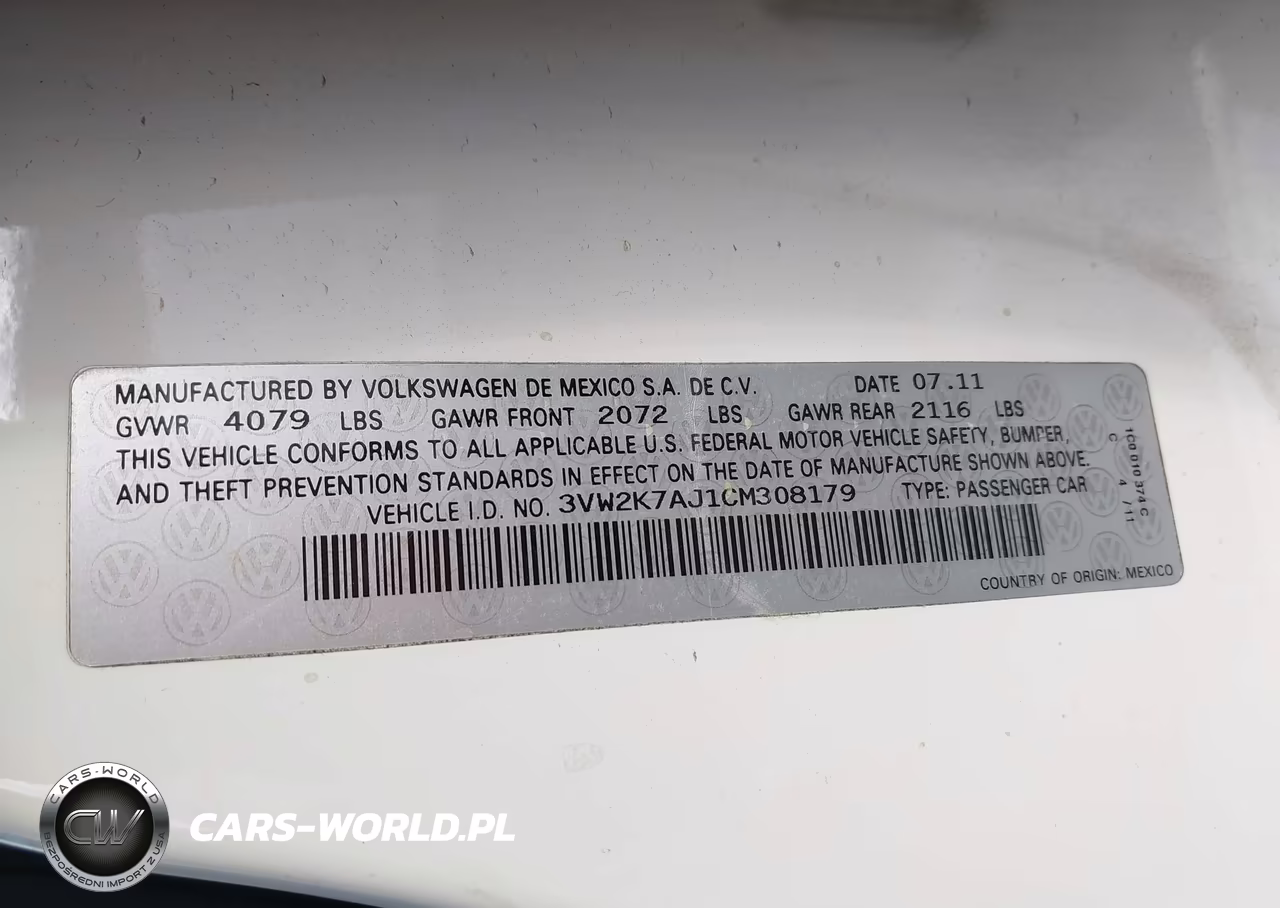 2012 Volkswagen Jetta 2.0L S VIN:3VW2K7AJ1CM308179 - 9