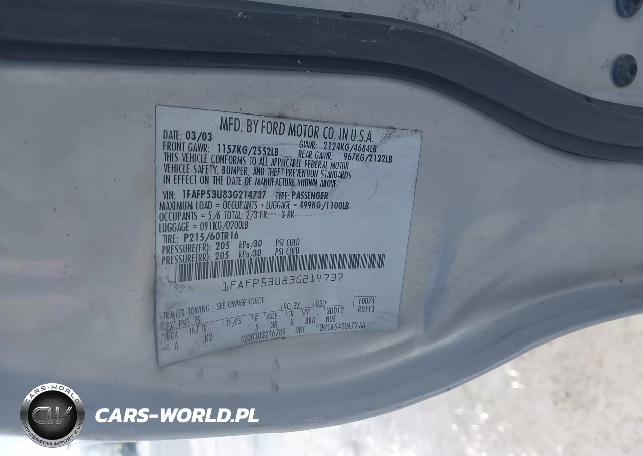 2003 Ford Taurus Se VIN:1FAFP53U83G214737 - 9