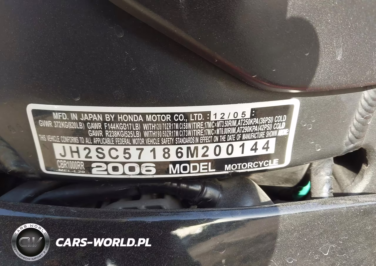 2006 Honda Cbr1000 Rr VIN:JH2SC57186M200144 - 10