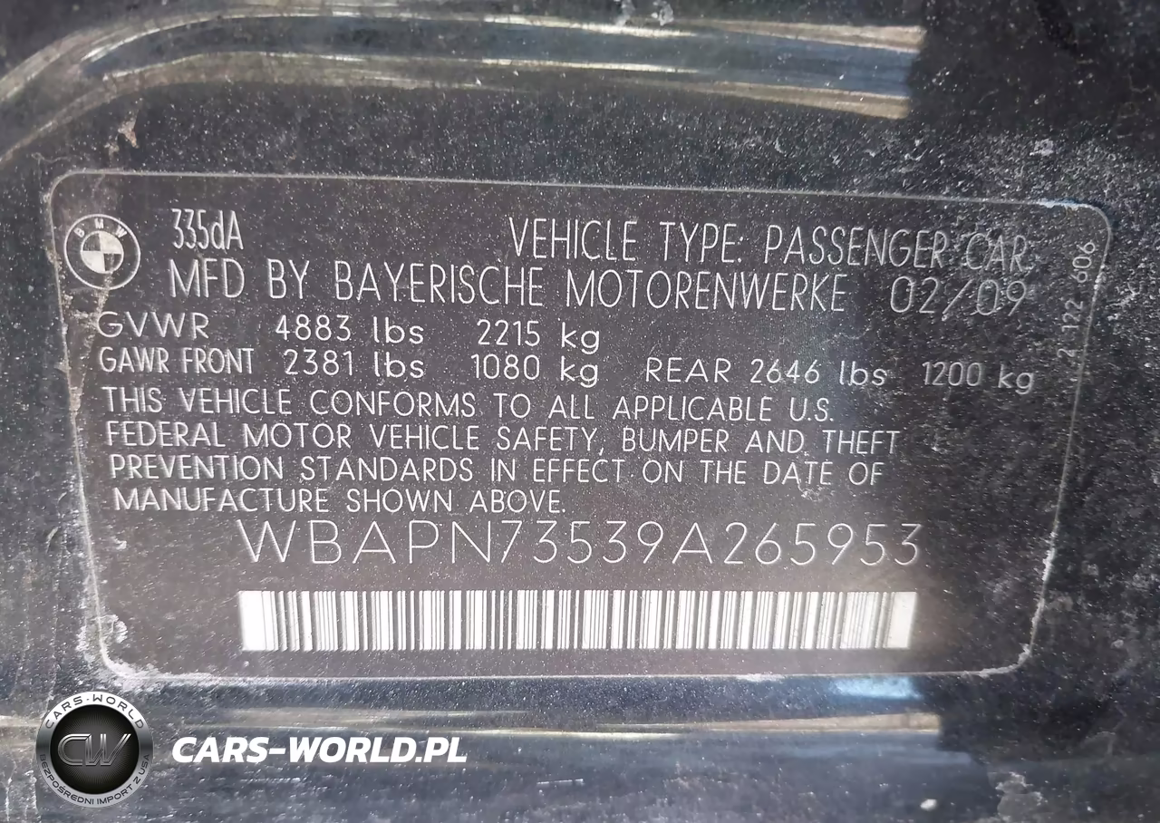 2009 BMW 335D VIN:WBAPN73539A265953 - 9