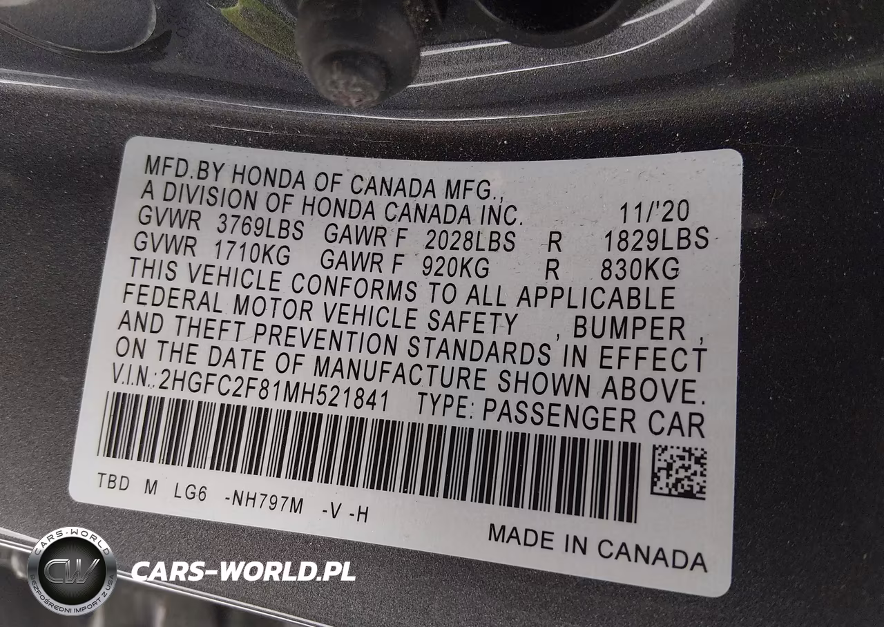 2021 Honda Civic Sport VIN:2HGFC2F81MH521841 - 9