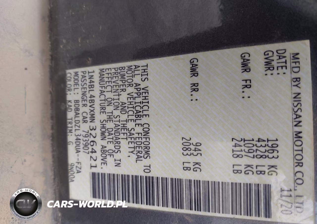2021 Nissan Altima S Fwd VIN:1N4BL4BVXMN326421 - 9