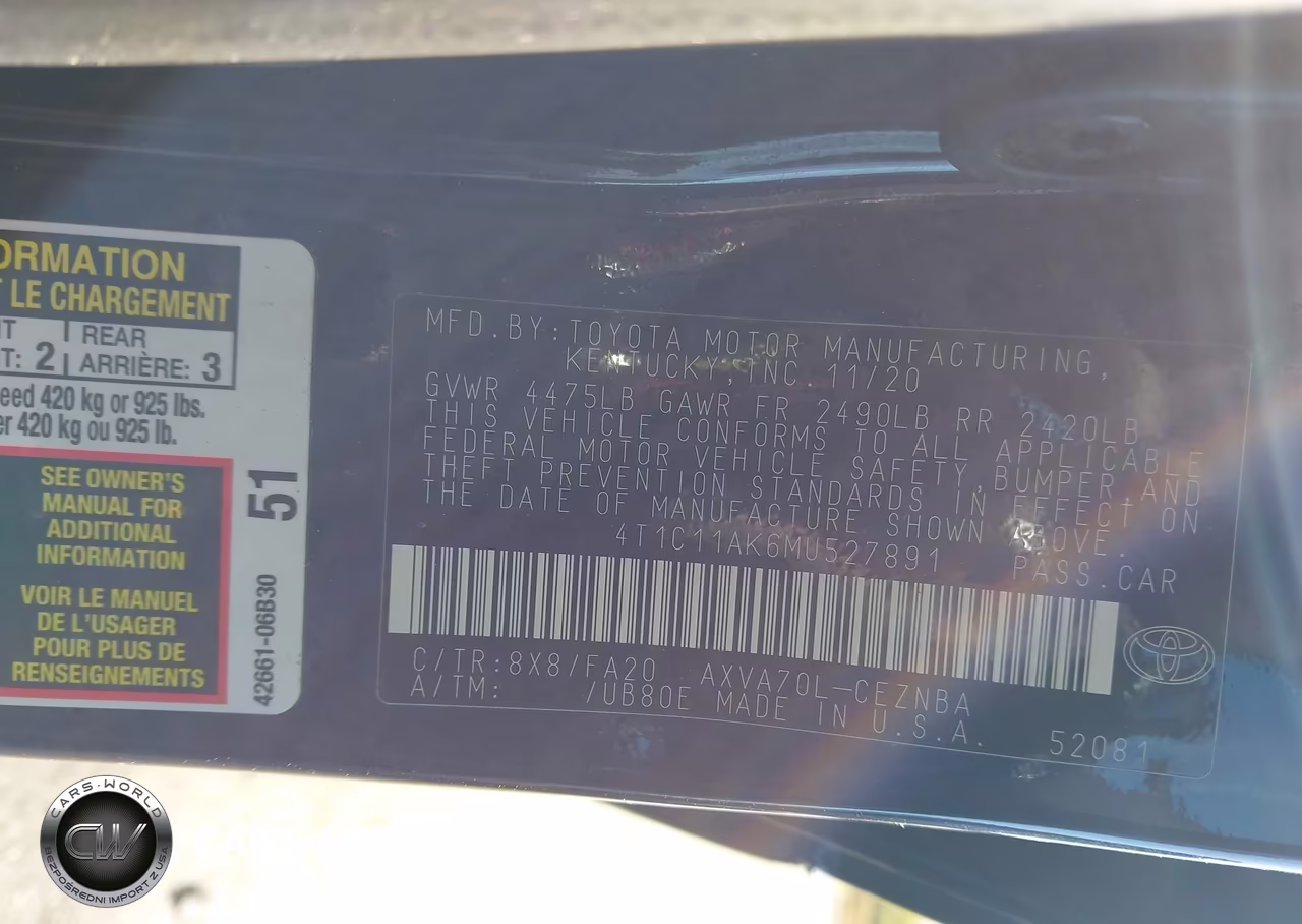 2021 Toyota Camry Le VIN:4T1C11AK6MU527891 - 9