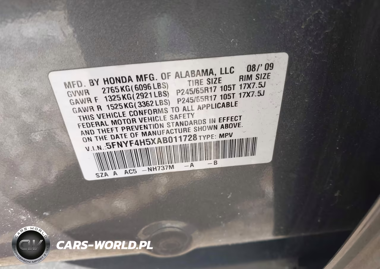 2010 Honda Pilot Ex-L VIN:5FNYF4H5XAB011728 - 9