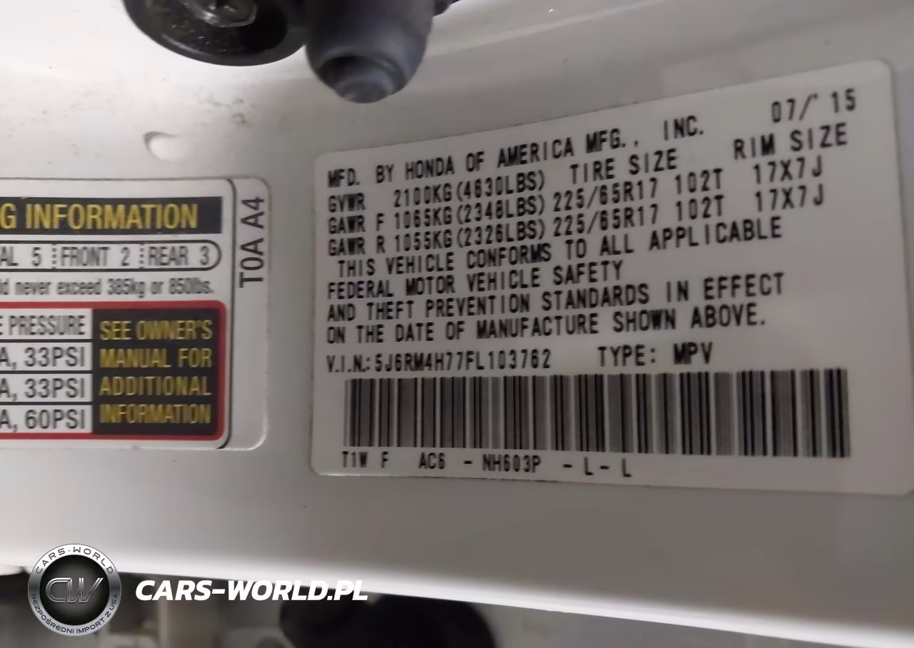 2015 Honda Cr-V Ex-L VIN:5J6RM4H77FL103762 - 9
