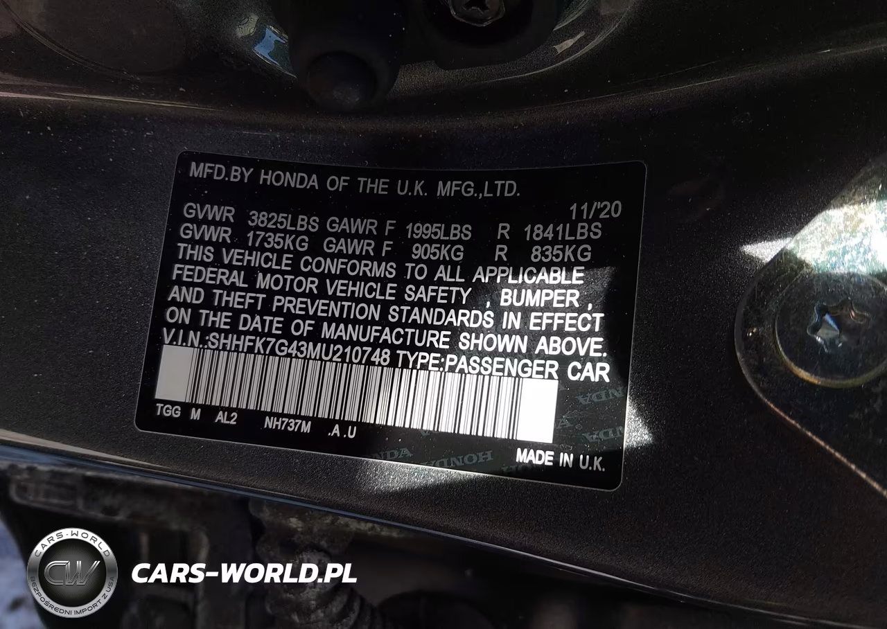 2021 Honda Civic Sport VIN:SHHFK7G43MU210748 - 9
