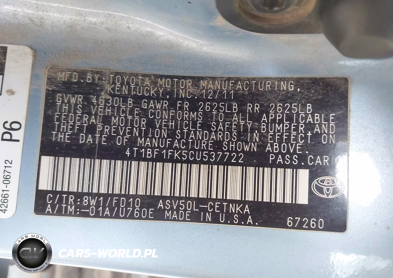 2012 Toyota Camry Le VIN:4T1BF1FK5CU537722 - 9