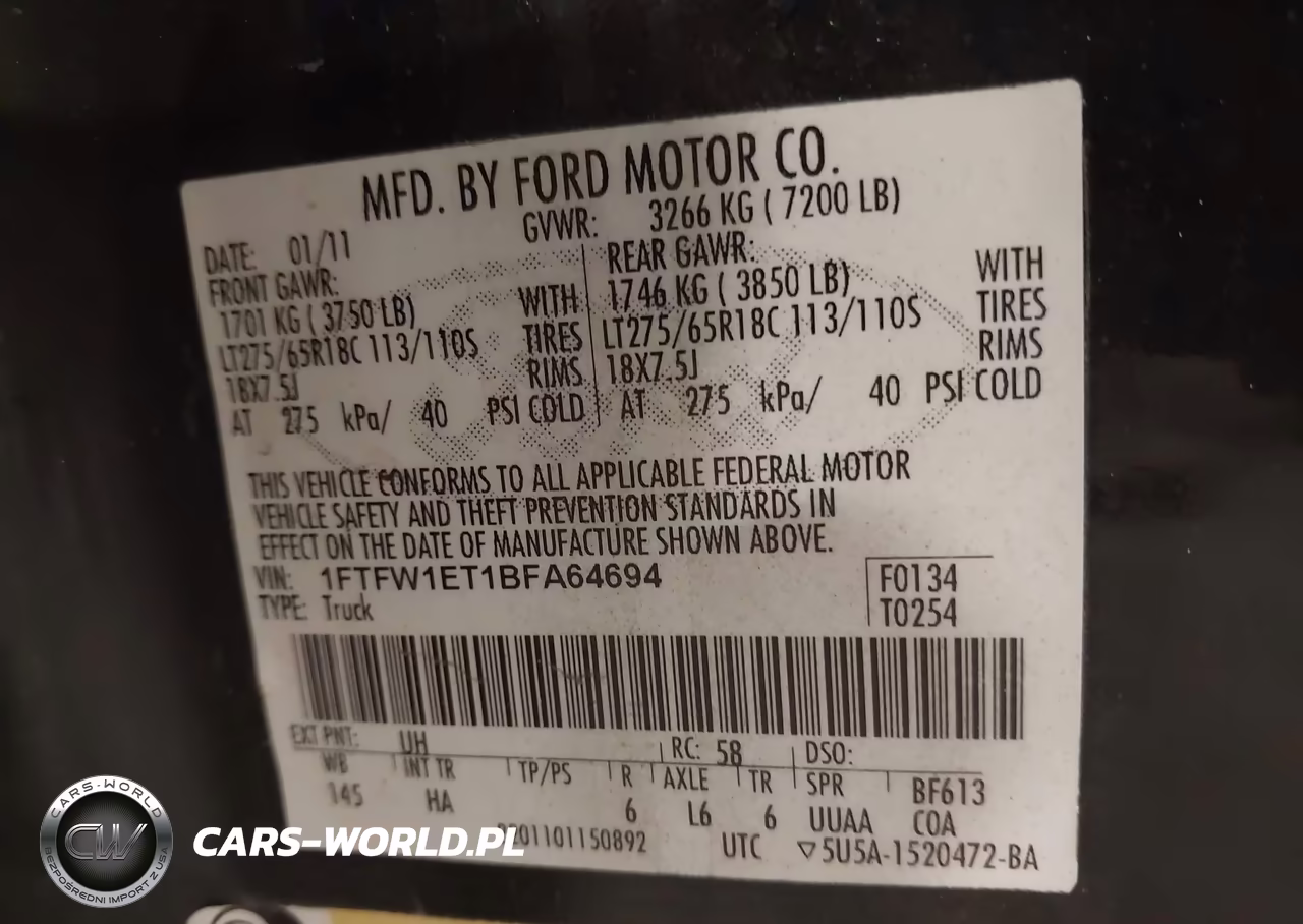2011 Ford F-150 Lariat VIN:1FTFW1ET1BFA64694 - 9